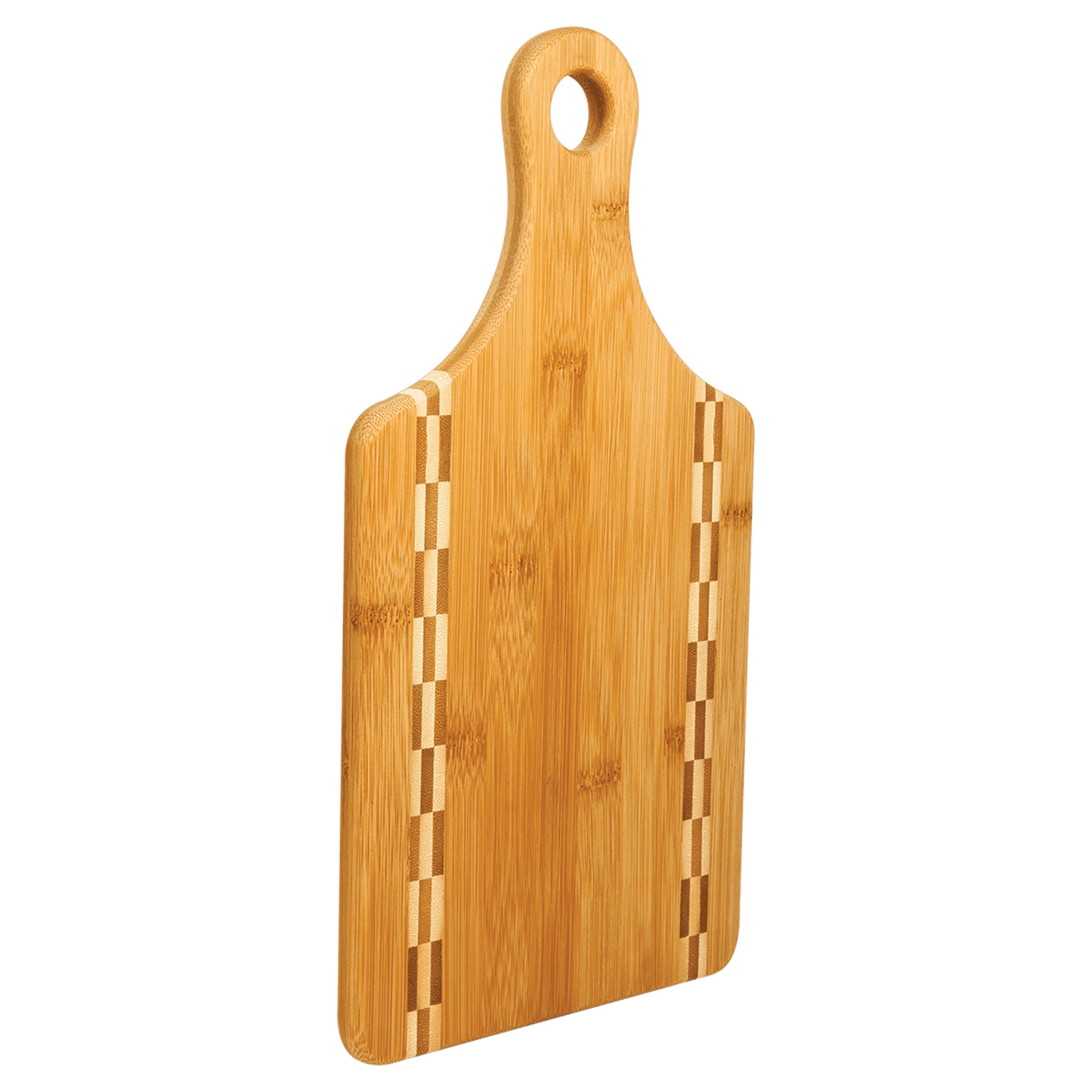 Cutting Board - Bamboo Paddle Shape with Butcher Block Inlay 13 1/2" x 7"