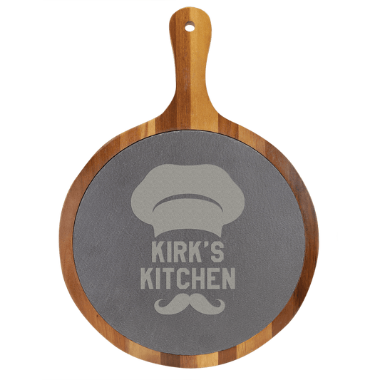 Acacia Wood/Slate Round Serving Board with Handle