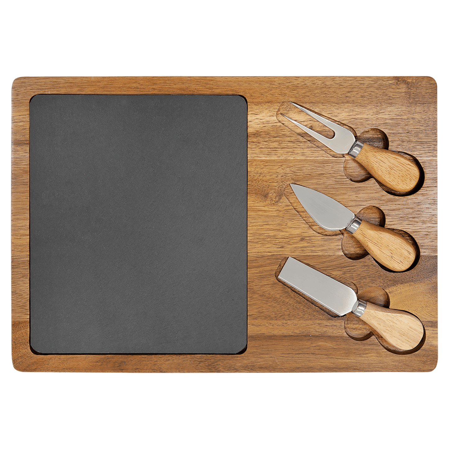 Acacia Wood/Slate Rectangle Cheese Set with Three Tools 13 3/4" x 9 3/4"