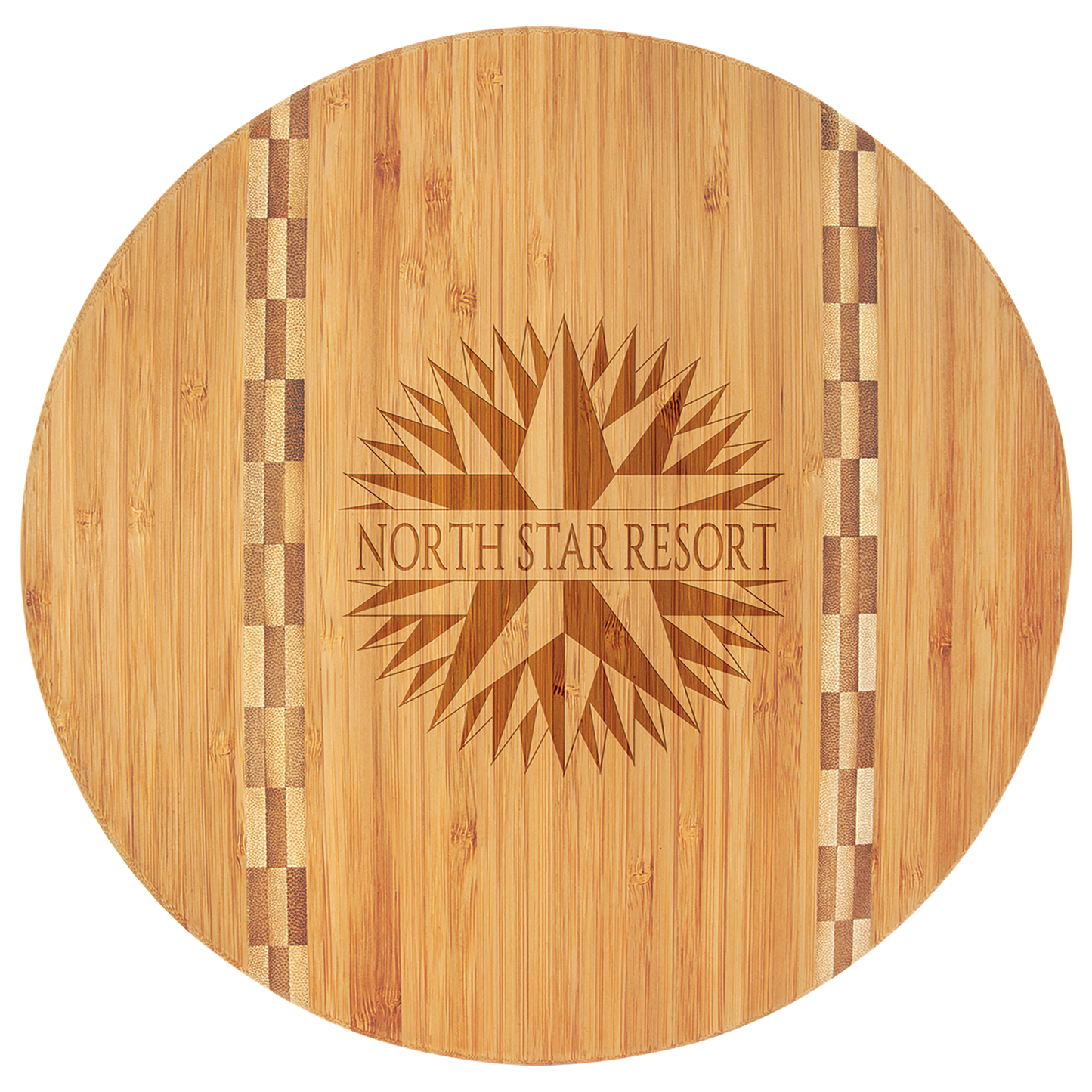 Round Bamboo Cutting Board with Butcher Block Inlay