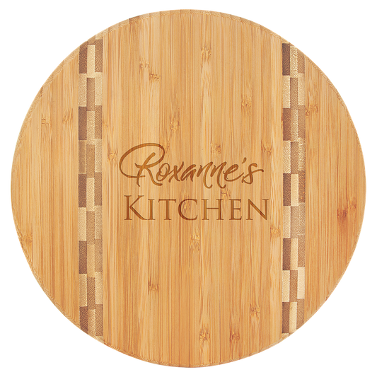 Round Bamboo Cutting Board with Butcher Block Inlay